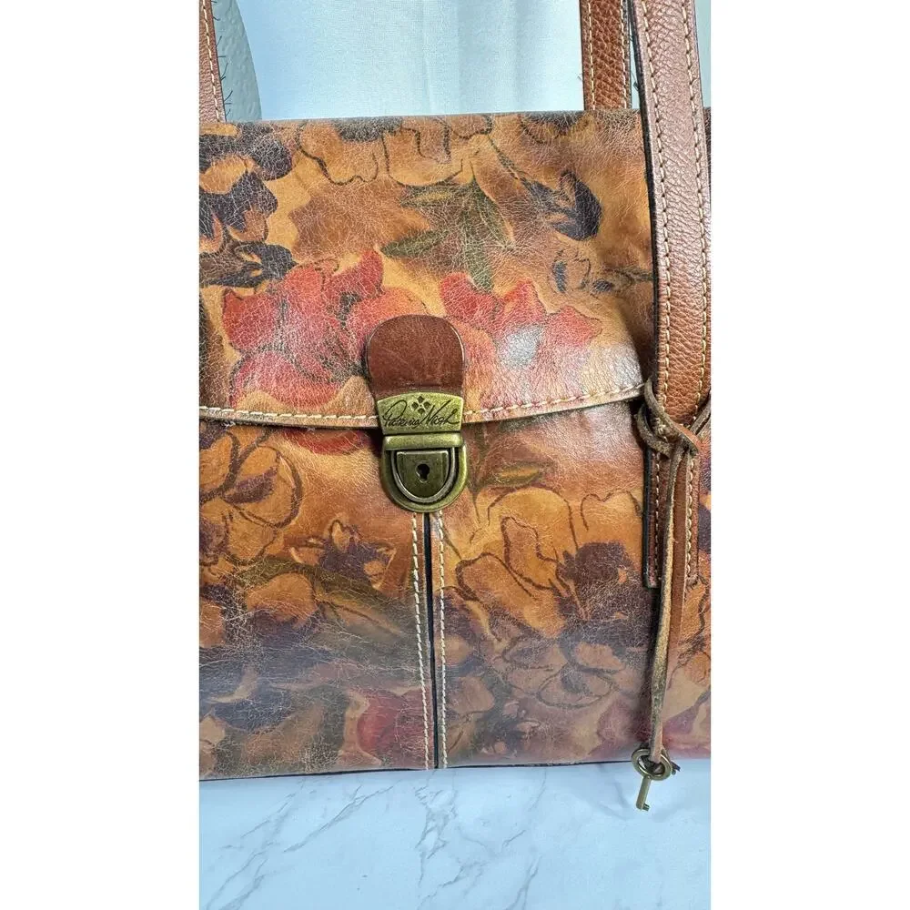 Patricia Nash Multicolor Floral Push Snap‎ Messenger Laptop Leather Bag